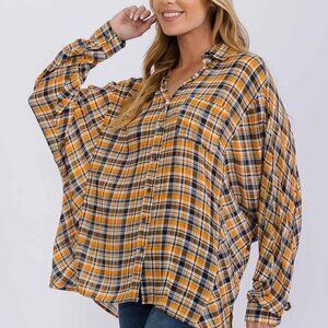 Easel oversized long sleeve button-down tunic plaid shirt NWT